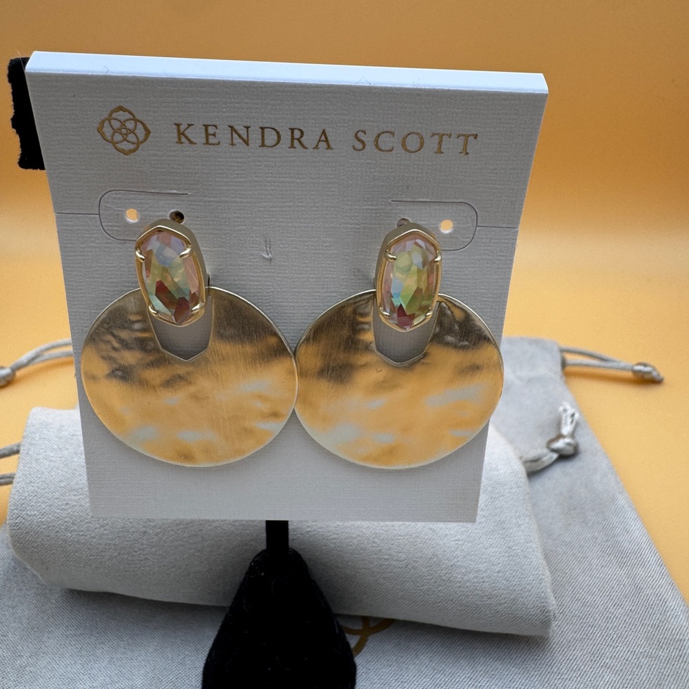 Deena Gold Earrings with blush dichroic glass Stones - Picture 1 of 3
